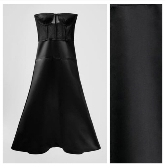 NWT Zara Studio | Limited Edition Black Bustier Strapless A-Line Midi Dress - Picture 9 of 11